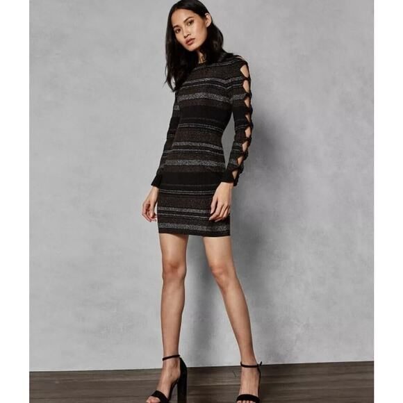 Ted Baker Simona Metallic Sparkle Bow Bodycon Dress Ted Size 3 Fits US Sizes 6-8 - Picture 1 of 13